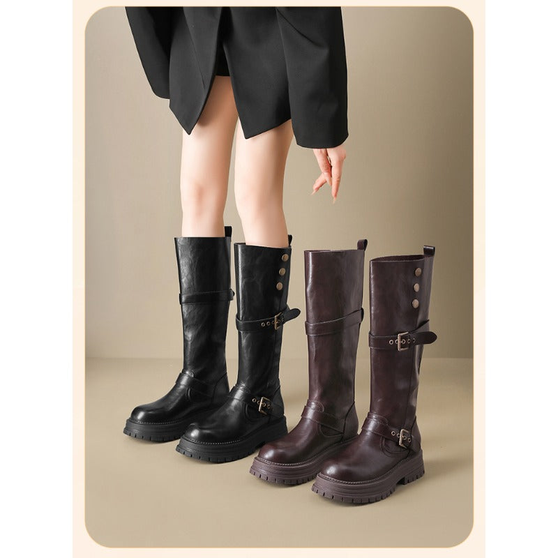 FurLined Platform Knee-High Boots – Women’s British Style Tall Riding Boots