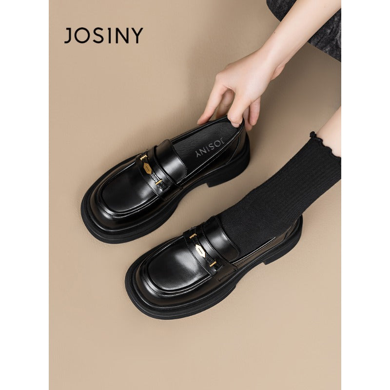 ClassicLift Slip-On Loafers – Women’s Black Thick-Heel Oxford Shoes