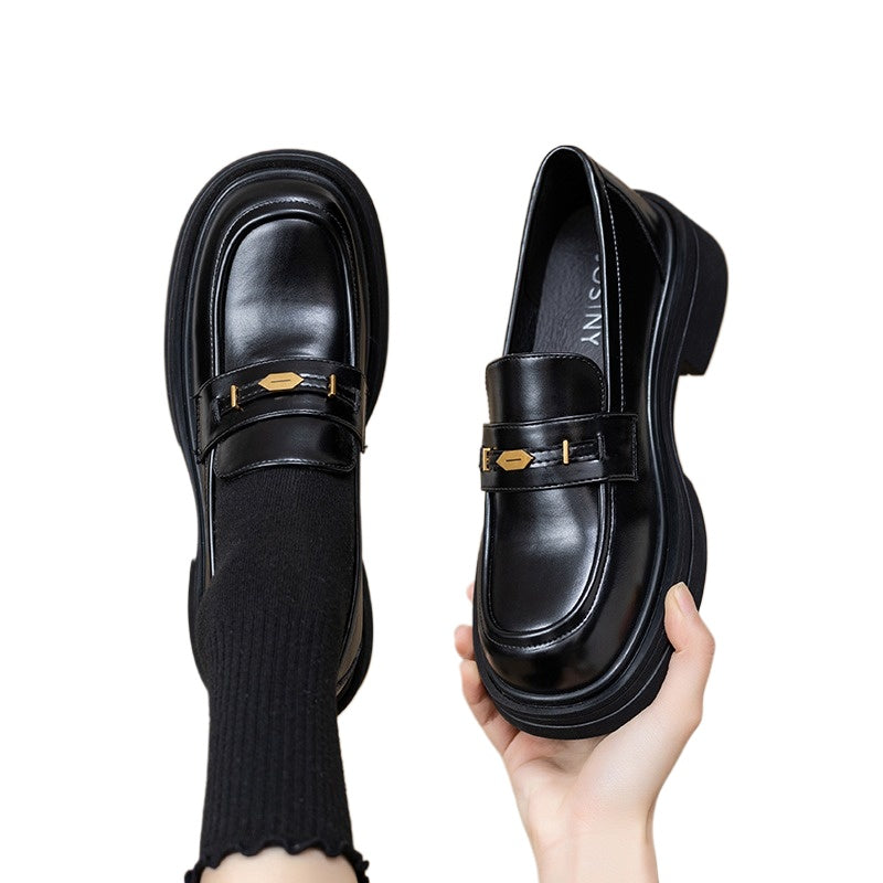 ClassicLift Slip-On Loafers – Women’s Black Thick-Heel Oxford Shoes