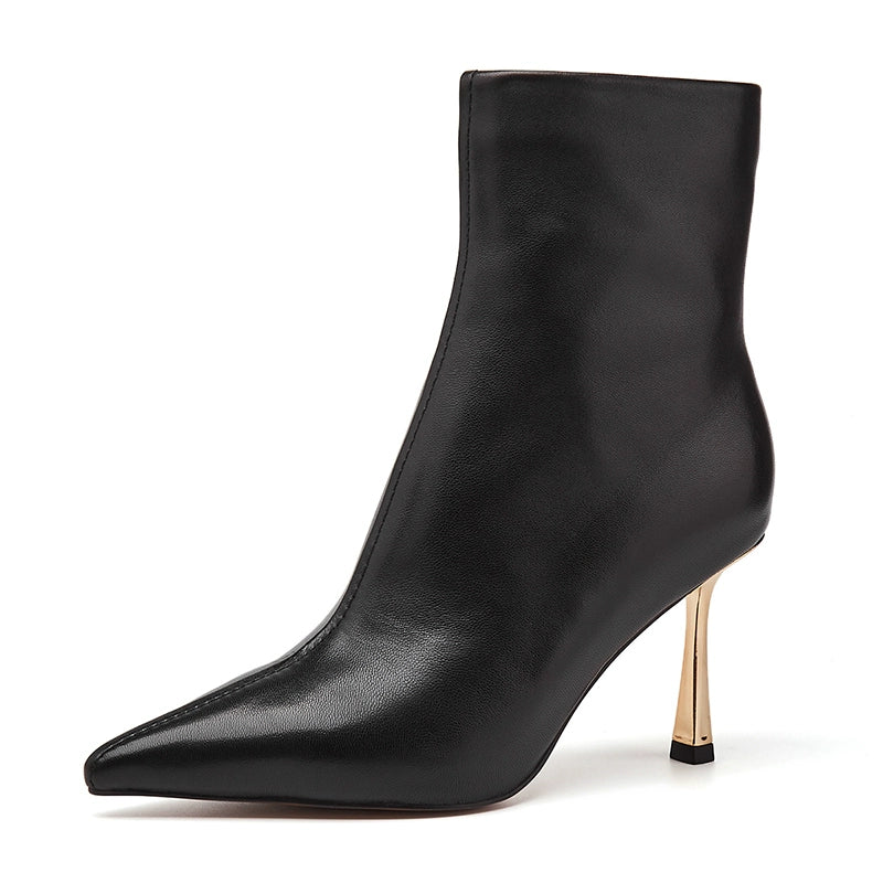 UrbanElegance Stiletto Boots – Pointed Toe Leather Slim Boots for Women