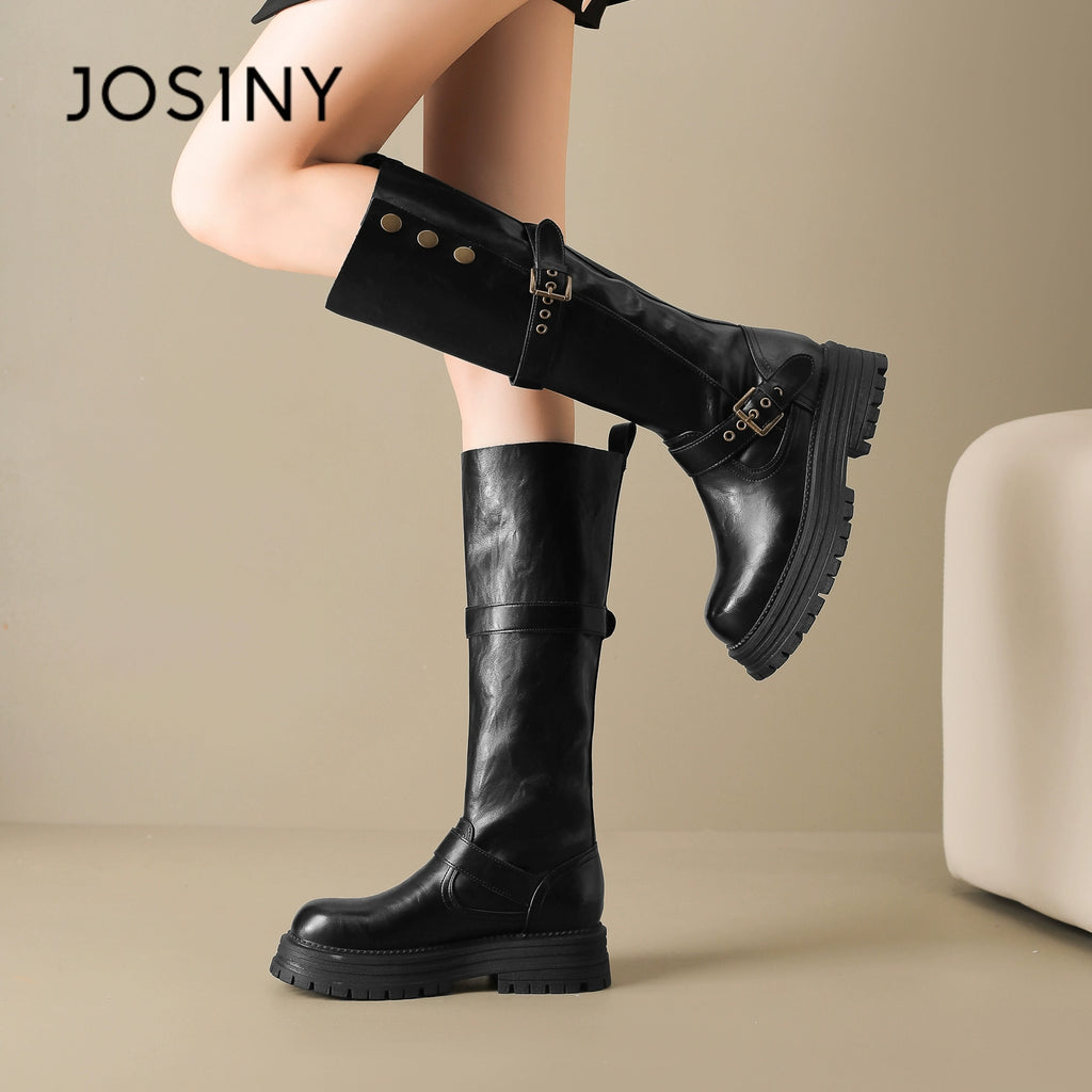 FurLined Platform Knee-High Boots – Women’s British Style Tall Riding Boots