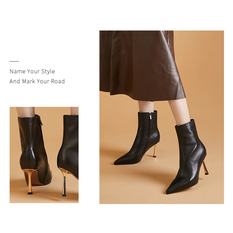 UrbanElegance Stiletto Boots – Pointed Toe Leather Slim Boots for Women