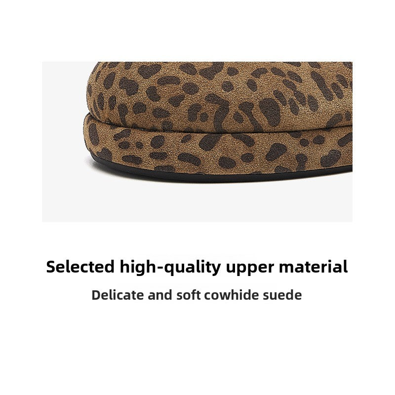 CozyStep Leopard Print Winter Boots – Flat Plush-Lined Short Boots for Women