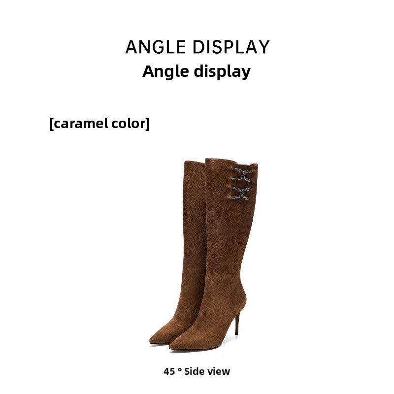 UrbanElegance Suede Knee-High Boots – Slim Stiletto Pointed Toe Women’s Boots