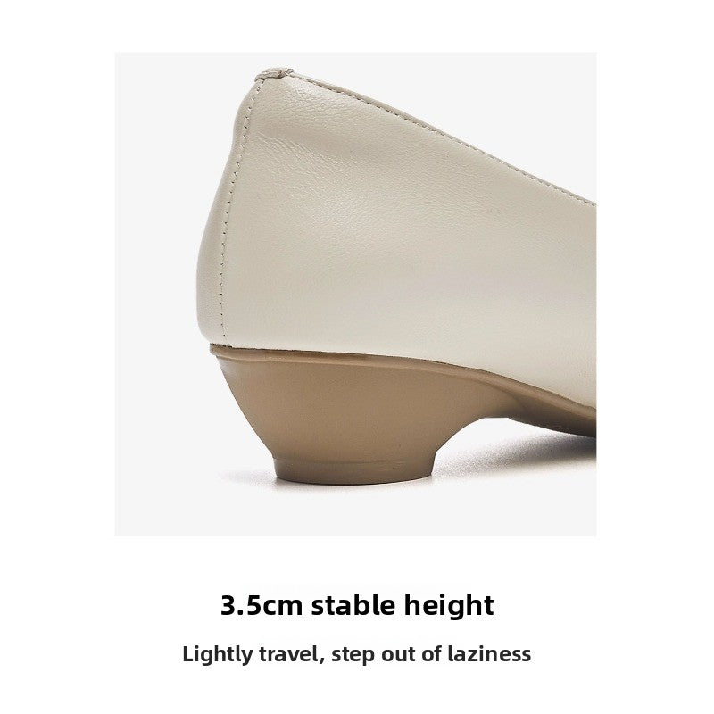 UrbanStep Slip-On Pumps – Chunky Heel Pointed Toe Leather Shoes for Women