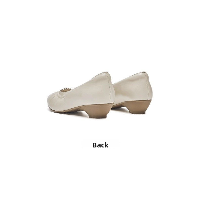 UrbanStep Slip-On Pumps – Chunky Heel Pointed Toe Leather Shoes for Women