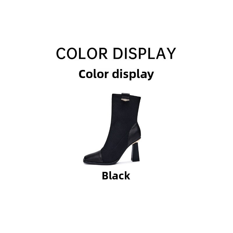 UrbanChic Knit Short Boots – Thick-Soled Square Toe Women’s Fashion Boots