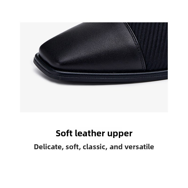 UrbanChic Knit Short Boots – Thick-Soled Square Toe Women’s Fashion Boots