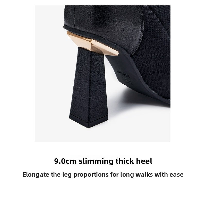 UrbanChic Knit Short Boots – Thick-Soled Square Toe Women’s Fashion Boots