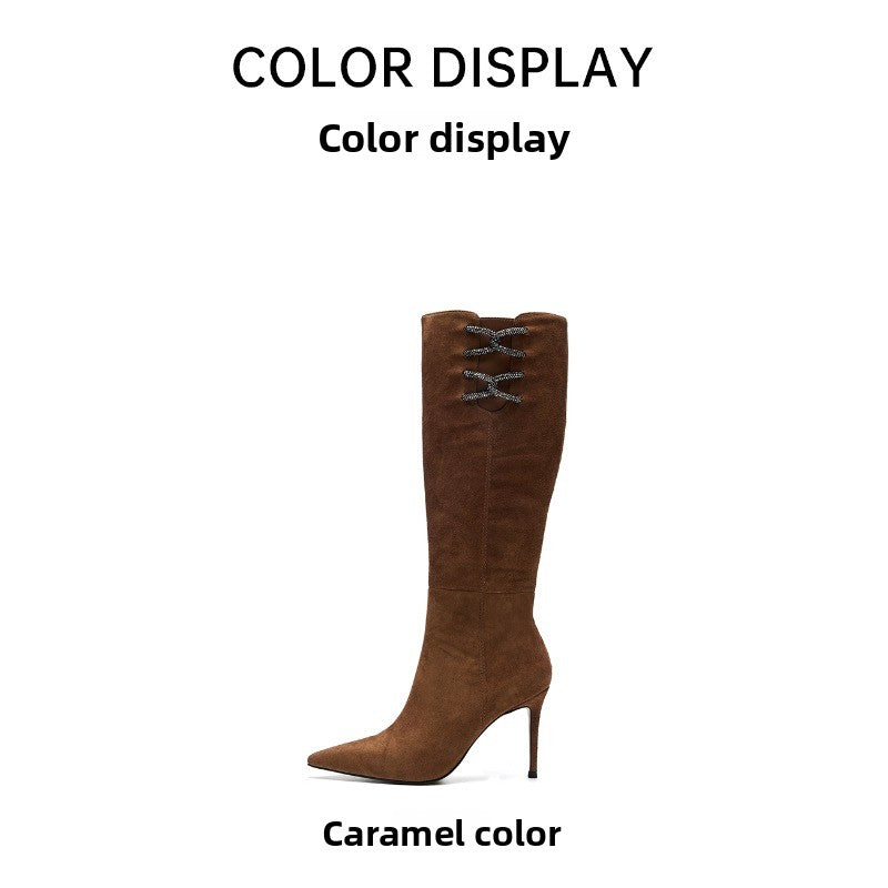 UrbanElegance Suede Knee-High Boots – Slim Stiletto Pointed Toe Women’s Boots